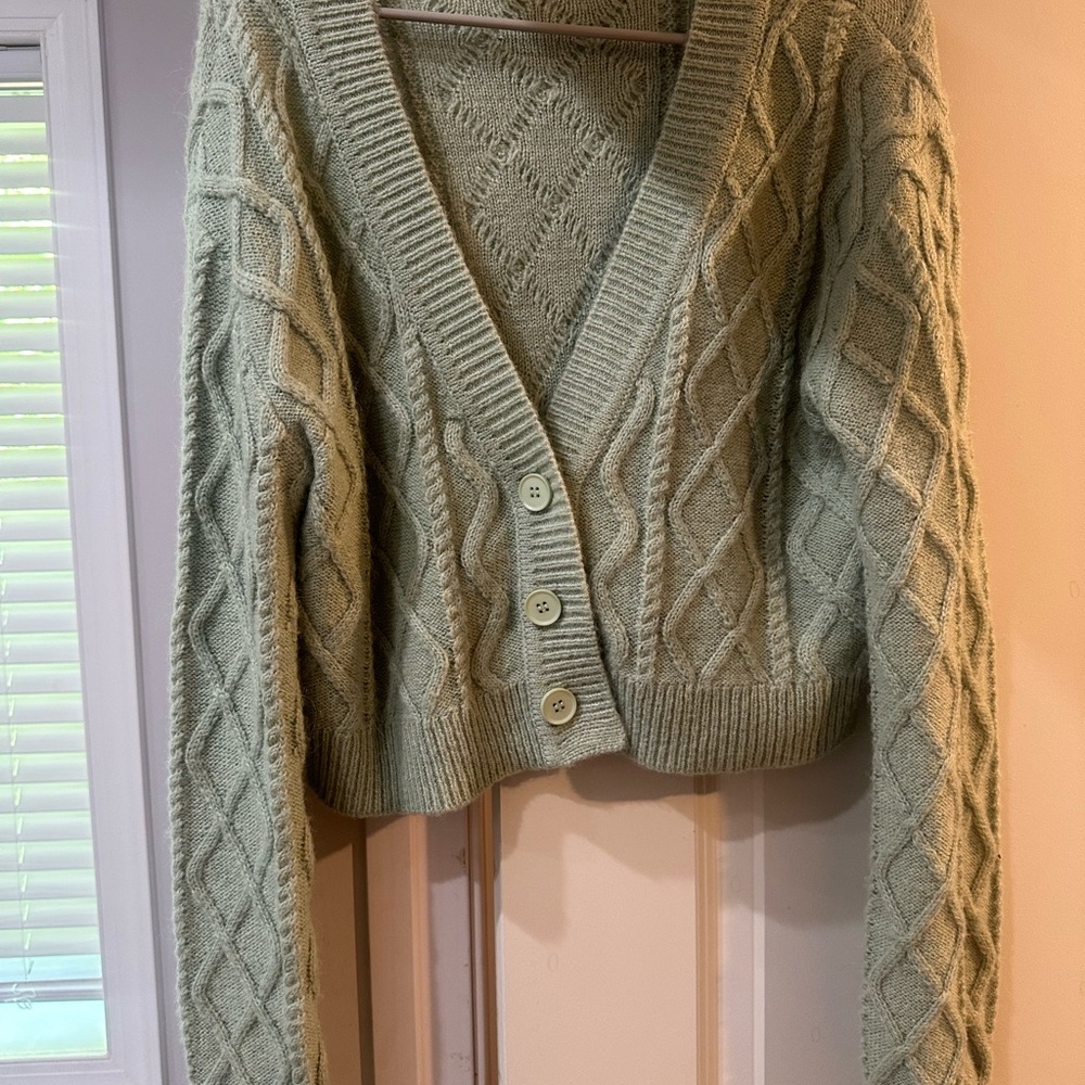 LOVERS + FRIENDS GREEN CARDIGAN LARGE - Picture 6 of 7